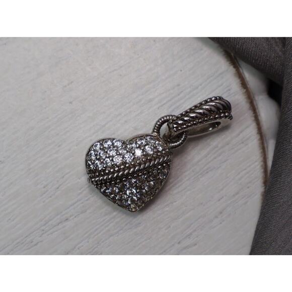 Judith Ripka Sterling Silver CZ Puffy Heart Pendant 7.3G / 1.1in - Picture 1 of 5